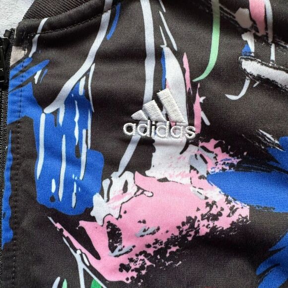Adidas Girl’s Size 14 L Black Floral Print Track Zip Up Jacket Track Jacket - Picture 7 of 10